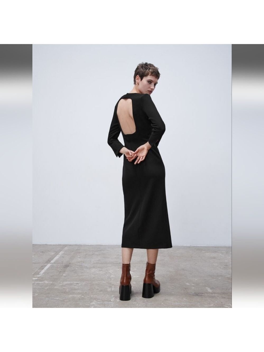 NWT Zara Square Neck Midi Dress, Size S - Picture 3 of 15